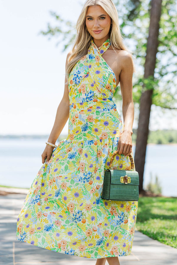 Exactly What You Needed Yellow Floral Halter Midi Dress – Shop the Mint