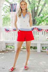 Icon Moment White American Flag Embroidered Tank