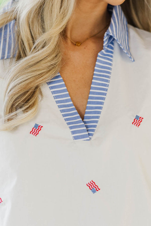 Icon Moment White American Flag Embroidered Tank