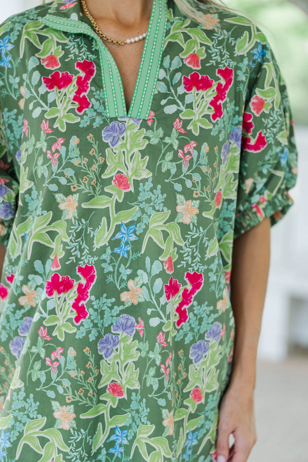 Keep Dreaming Green Floral Dress