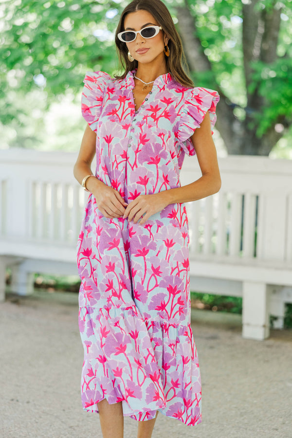 Just Getting Good Lavender Floral Midi Dress