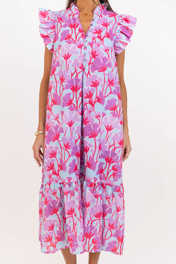 Just Getting Good Lavender Floral Midi Dress