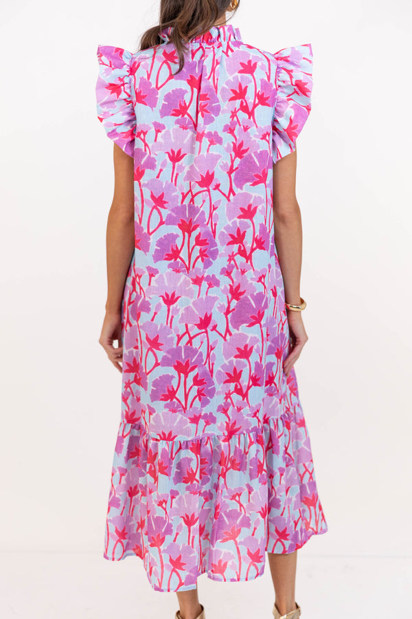 Just Getting Good Lavender Floral Midi Dress