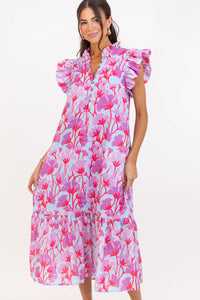 Just Getting Good Lavender Floral Midi Dress