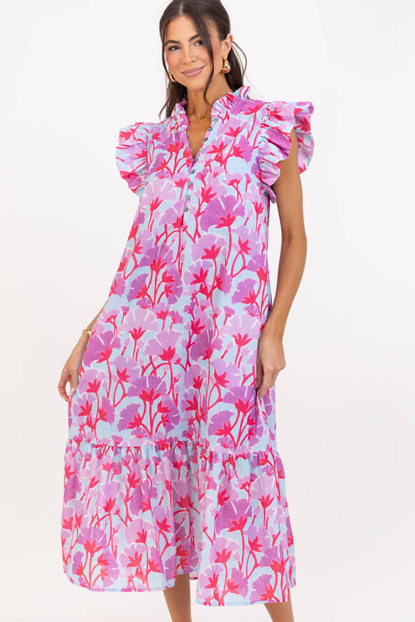 Just Getting Good Lavender Floral Midi Dress