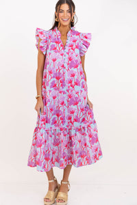 Just Getting Good Lavender Floral Midi Dress