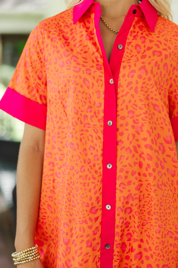 Just A Good Start Orange Leopard Midi Dress