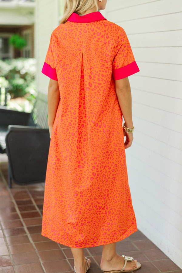 Just A Good Start Orange Leopard Midi Dress