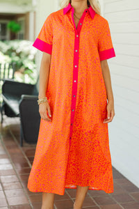 Just A Good Start Orange Leopard Midi Dress