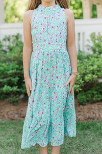 Girls: Fresh Focus Teal Ditsy Floral Midi Dress