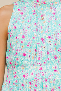 Girls: Fresh Focus Teal Ditsy Floral Midi Dress