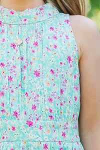 Girls: Fresh Focus Teal Ditsy Floral Midi Dress