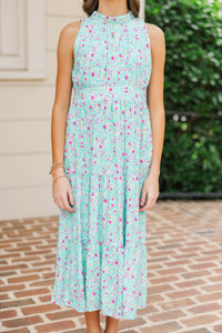 Girls: Fresh Focus Teal Ditsy Floral Midi Dress
