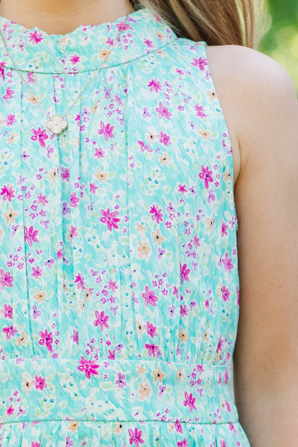 Girls: Fresh Focus Teal Ditsy Floral Midi Dress