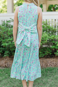 Girls: Fresh Focus Teal Ditsy Floral Midi Dress
