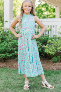 Girls: Fresh Focus Teal Ditsy Floral Midi Dress