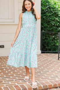Girls: Fresh Focus Teal Ditsy Floral Midi Dress