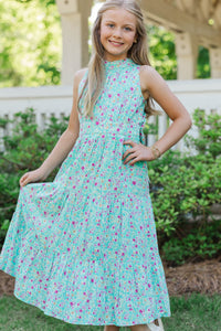 Girls: Fresh Focus Teal Ditsy Floral Midi Dress
