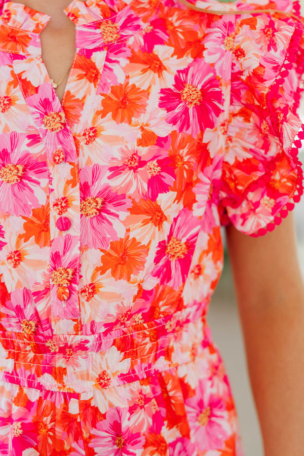 Girls: Wild Love Pink Floral Romper