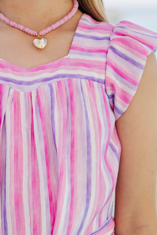 Girls: Sweet Disposition Pink Striped Romper