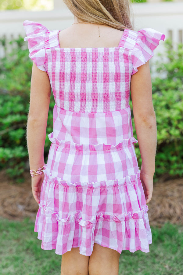 Girls: So Good Today Pink Gingham Dress