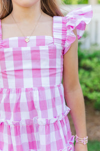 Girls: So Good Today Pink Gingham Dress