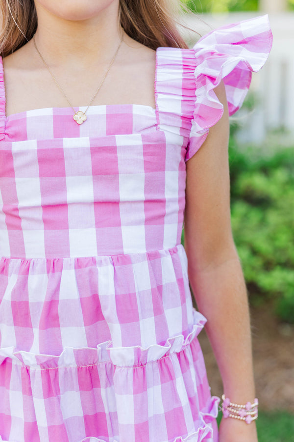 Girls: So Good Today Pink Gingham Dress