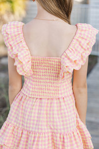 Girls: A Sweet Hello Pink Gingham Ruffle Top