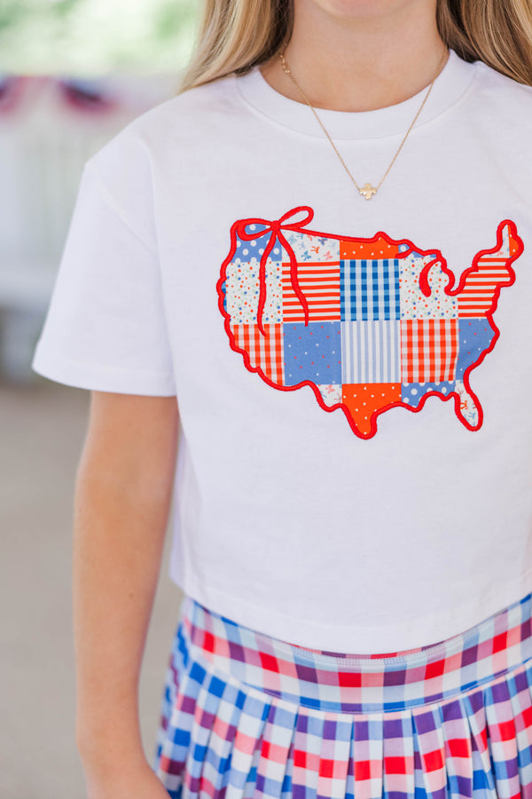 Girls: All American Girl White States Patchwork Tee