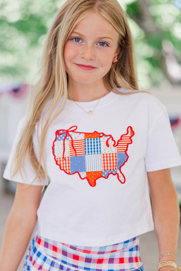 Girls: All American Girl White States Patchwork Tee