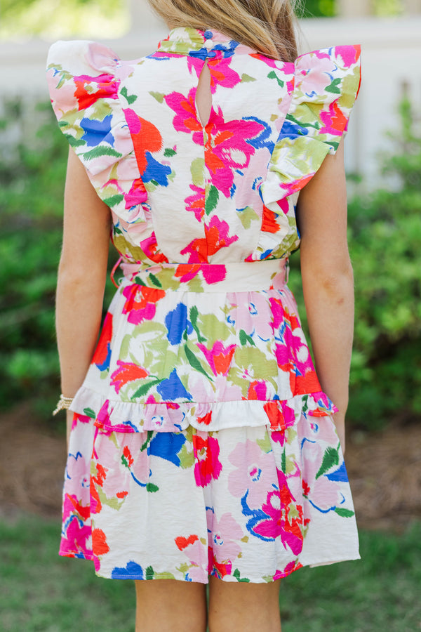 Girls: Tasteful Texture Pink Floral Wrap Dress
