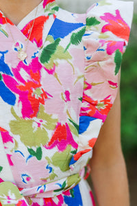 Girls: Tasteful Texture Pink Floral Wrap Dress