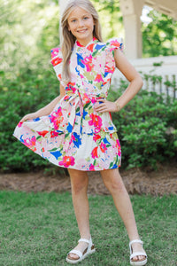 Girls: Tasteful Texture Pink Floral Wrap Dress