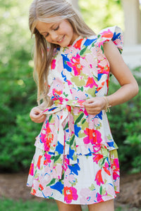 Girls: Tasteful Texture Pink Floral Wrap Dress