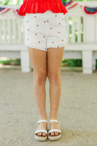 Girls: Ready For A Change Cream Flag Print Gauze Shorts