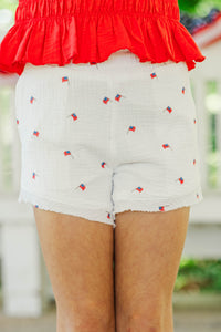 Girls: Ready For A Change Cream Flag Print Gauze Shorts