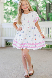 Girls: A True Favorite White Sailboat Scalloped Dress