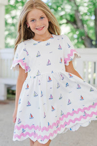 Girls: A True Favorite White Sailboat Scalloped Dress
