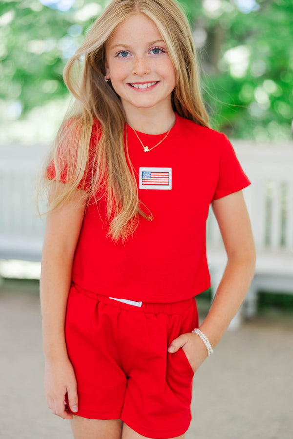 Girls: Celebrate The Moment Red Flag Patch Top