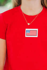 Girls: Celebrate The Moment Red Flag Patch Top