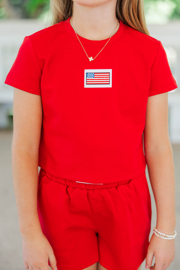 Girls: Celebrate The Moment Red Flag Patch Top