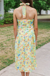 Girls: Exactly What You Needed Yellow Floral Halter Midi Dress