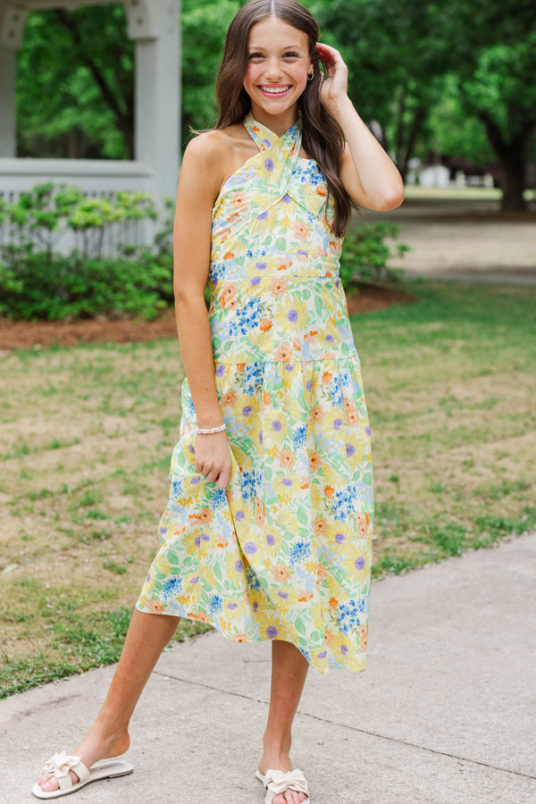 Girls: Exactly What You Needed Yellow Floral Halter Midi Dress, (14/16) - The Mint Julep Boutique | Women's Boutique Clothing Girls: Exactly What You Needed Yellow Floral Halter Midi Dress, (14/16) - The Mint Julep Boutique | Women's Boutique Clothing