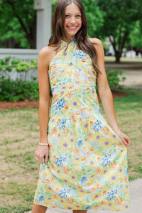 Girls: Exactly What You Needed Yellow Floral Halter Midi Dress