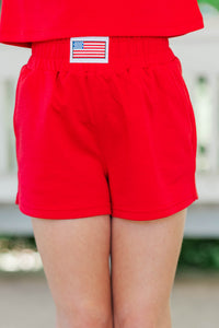 Girls: Sweet Freedom Red Flag Patch Shorts