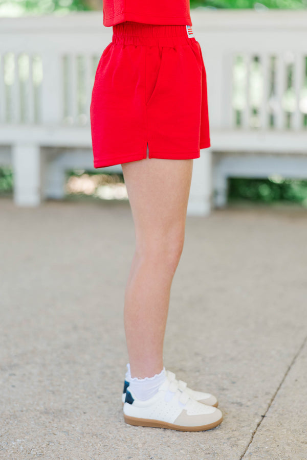 Girls: Sweet Freedom Red Flag Patch Shorts