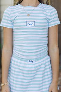 Girls: Go Time Light Blue Striped Baby Tee