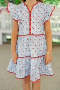 Girls: At This Time Blue Gingham & Bows Dress