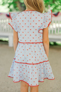 Girls: At This Time Blue Gingham & Bows Dress
