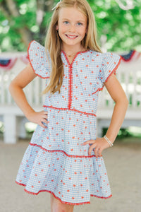 Girls: At This Time Blue Gingham & Bows Dress
